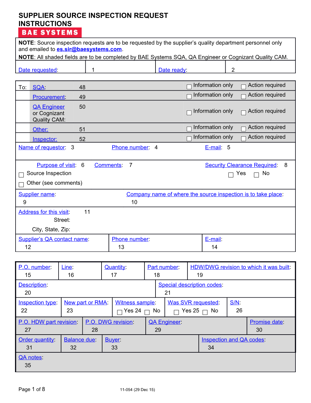 Supplier Source Inspection Request; 11-054 s1