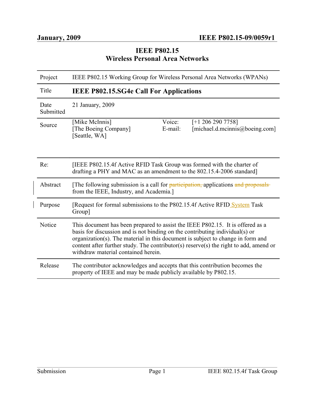 IEEE P802.15.Sg4e Call for Applications