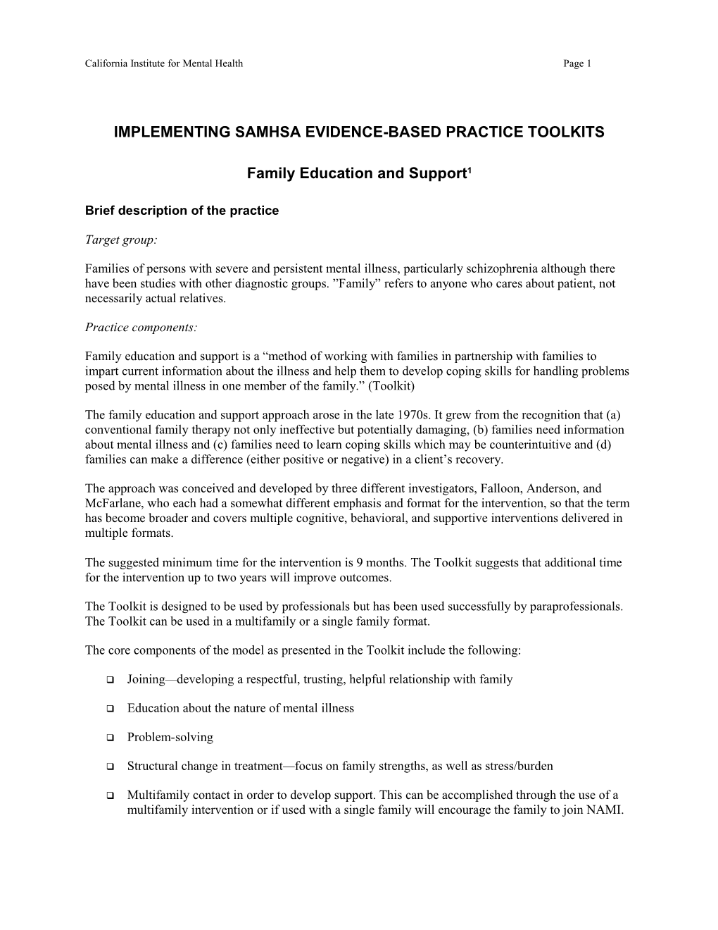 Implementing Samhsa Evidence-Based Practice Toolkits