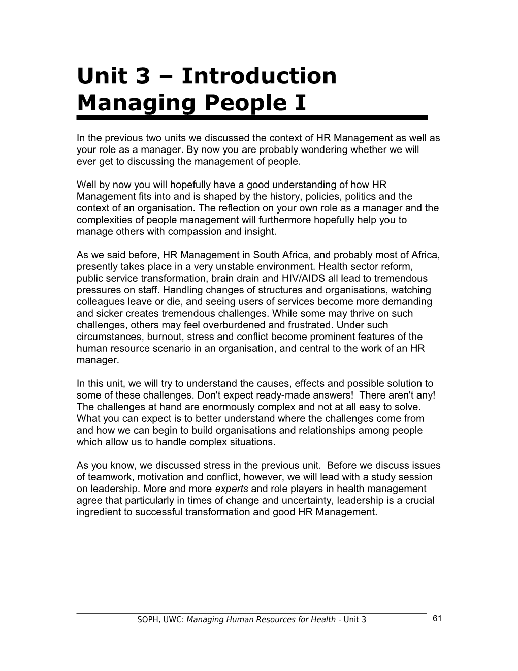 Unit 3 - Managing People I