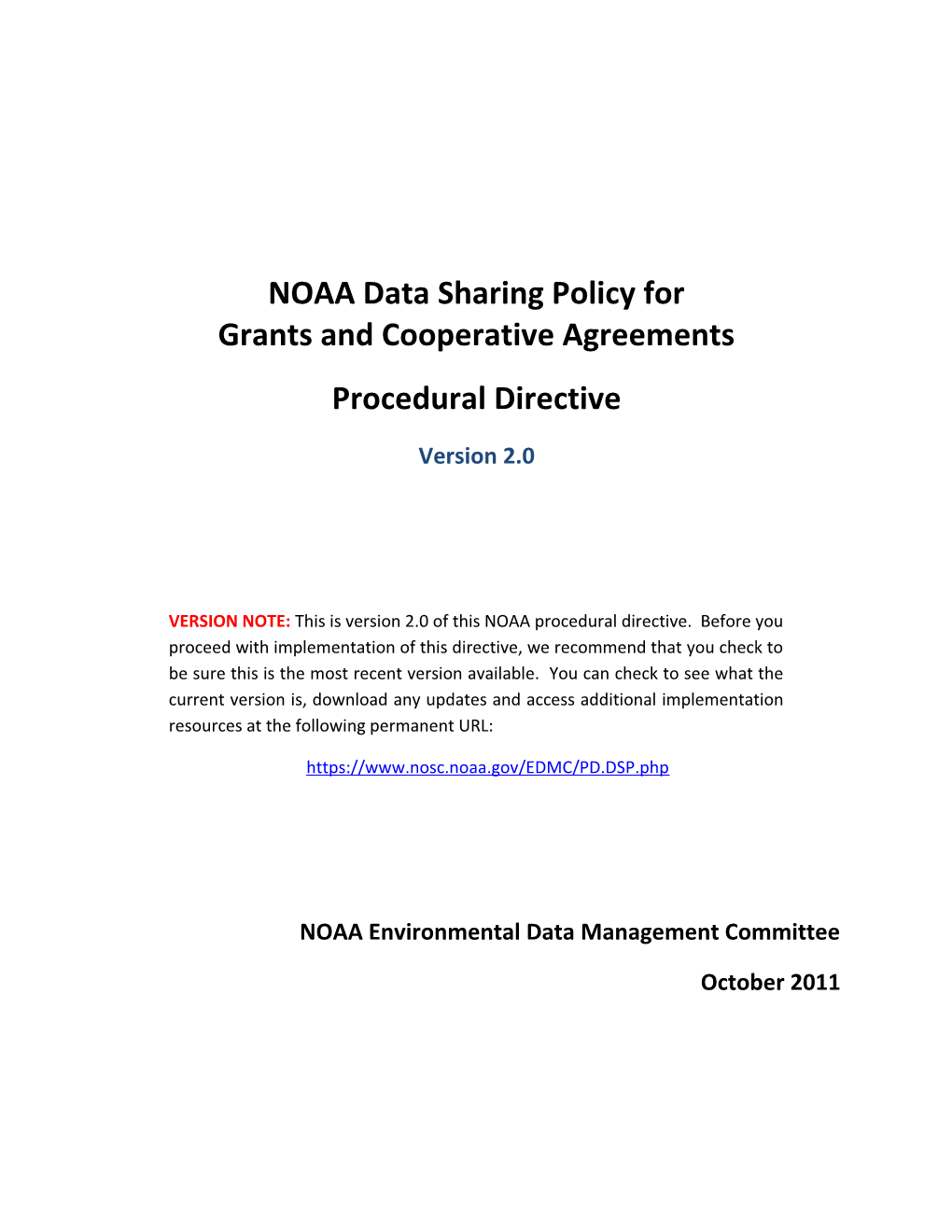 NOAA Data Sharing Policy For