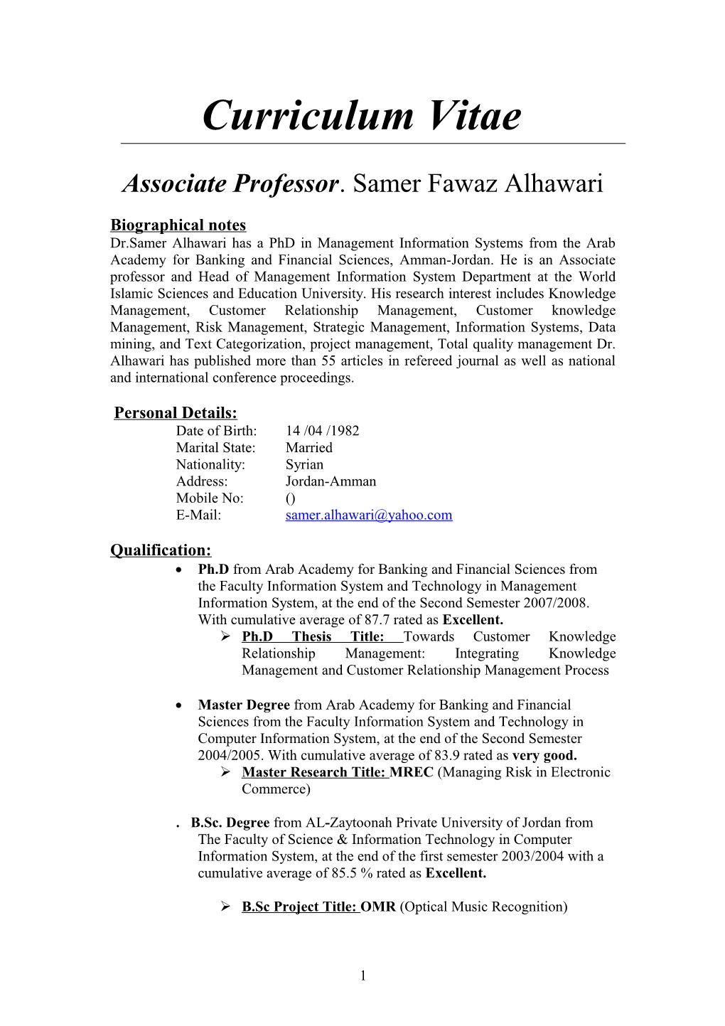 Associate Professor . Samer Fawaz Alhawari