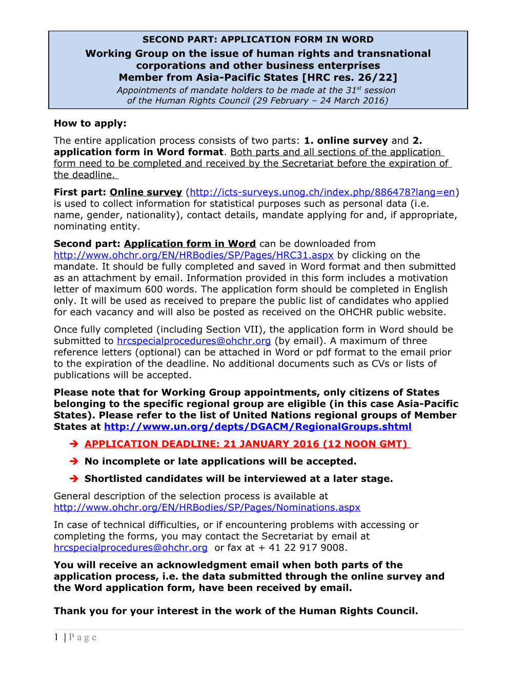 Human Rights Council Secretariat (Standardized Form) s16