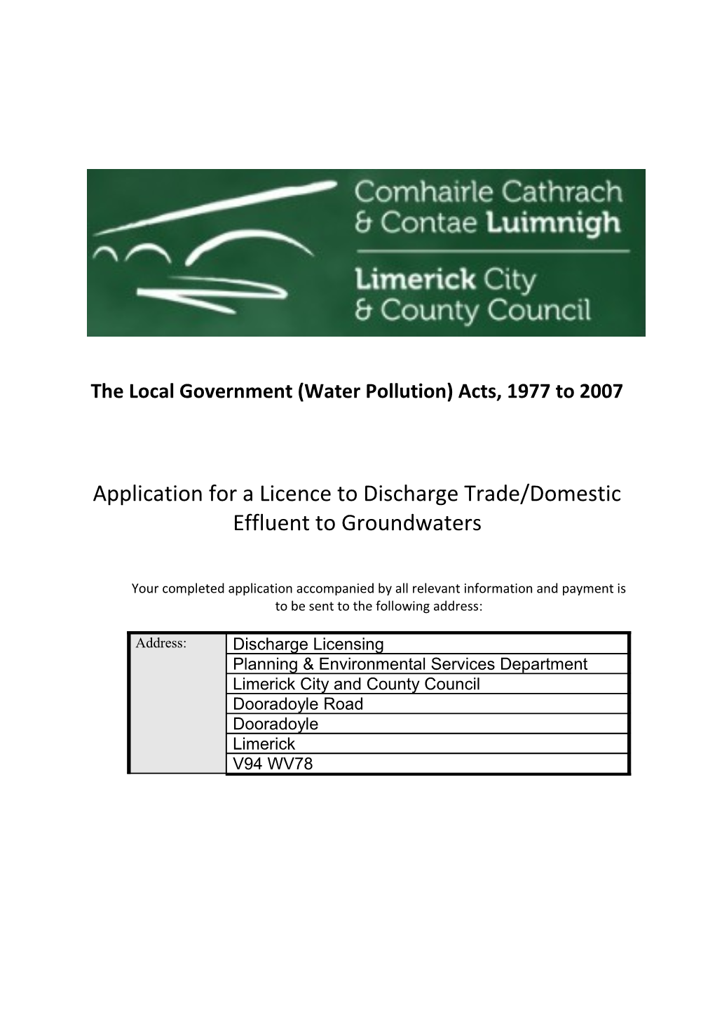 The Local Government (Water Pollution) Acts, 1977 to 2007