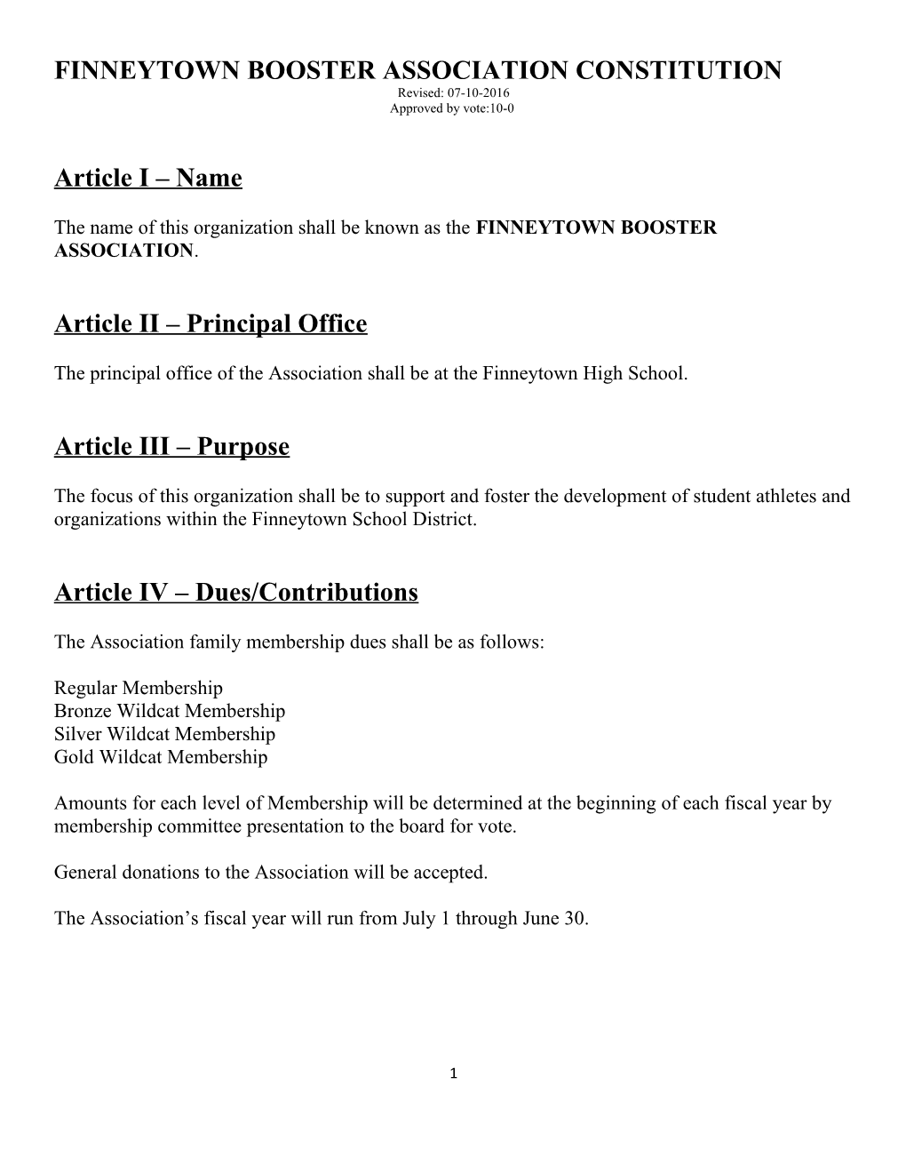 Finneytown Booster Association Constitution