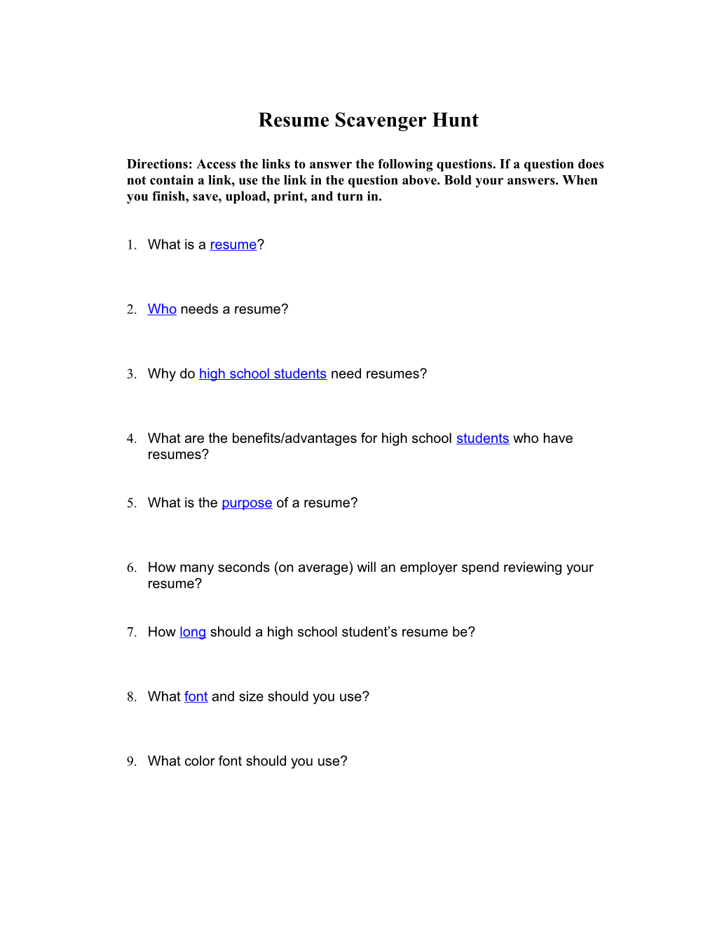 Resume Scavenger Hunt