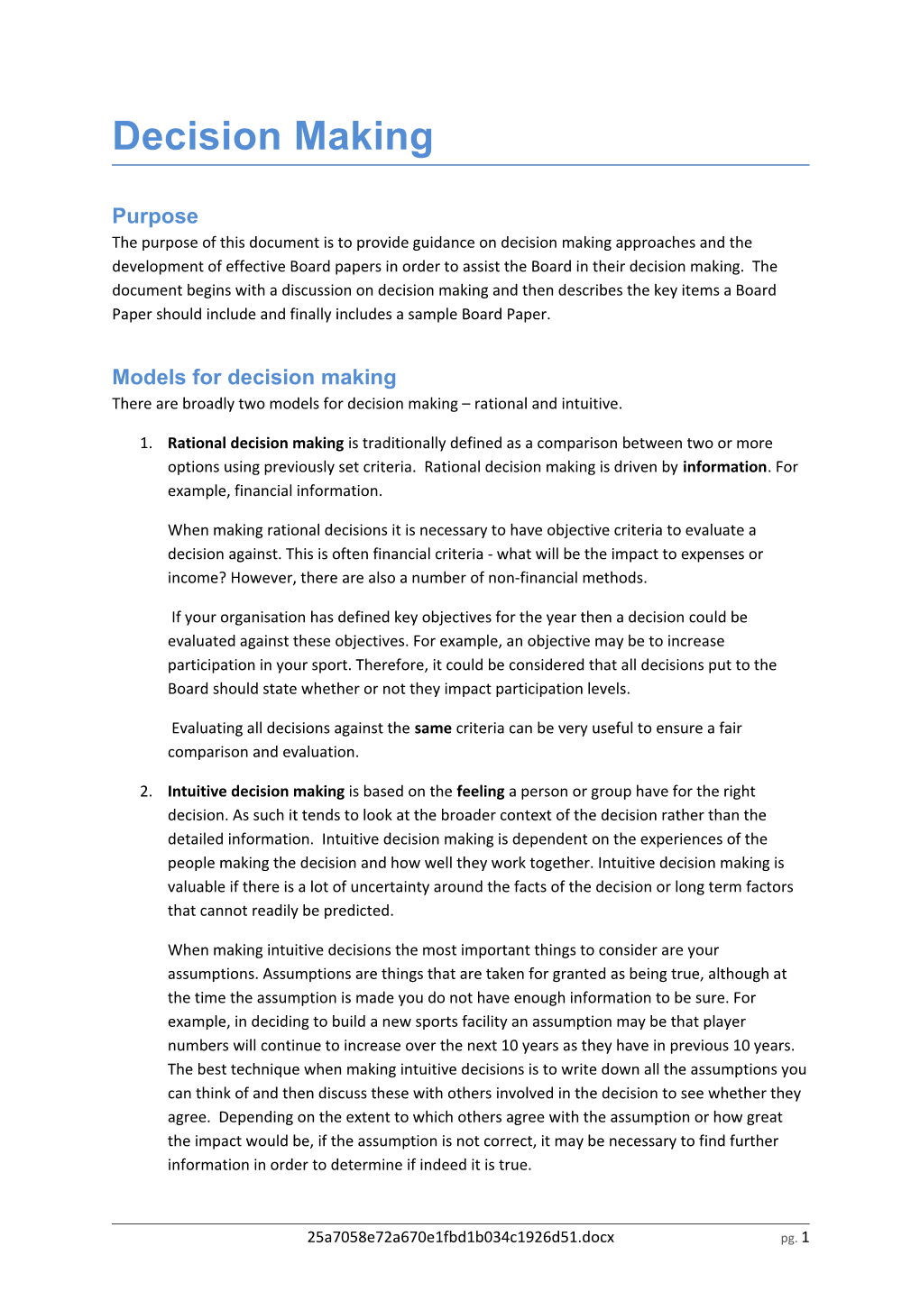 Models for Decision Making