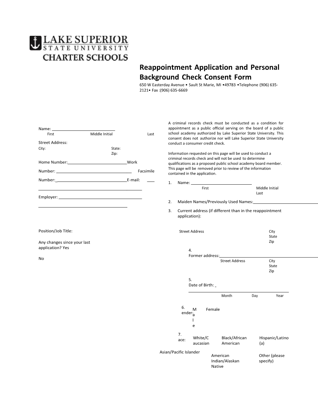 Reappoinment Board Member Application