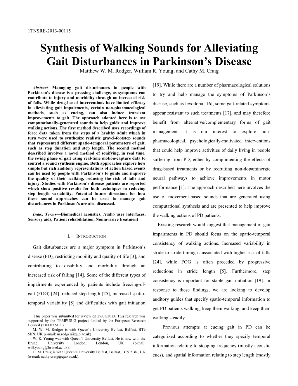 Synthesis of Walking Sounds for Alleviating Gait Disturbances in Parkinson S Disease