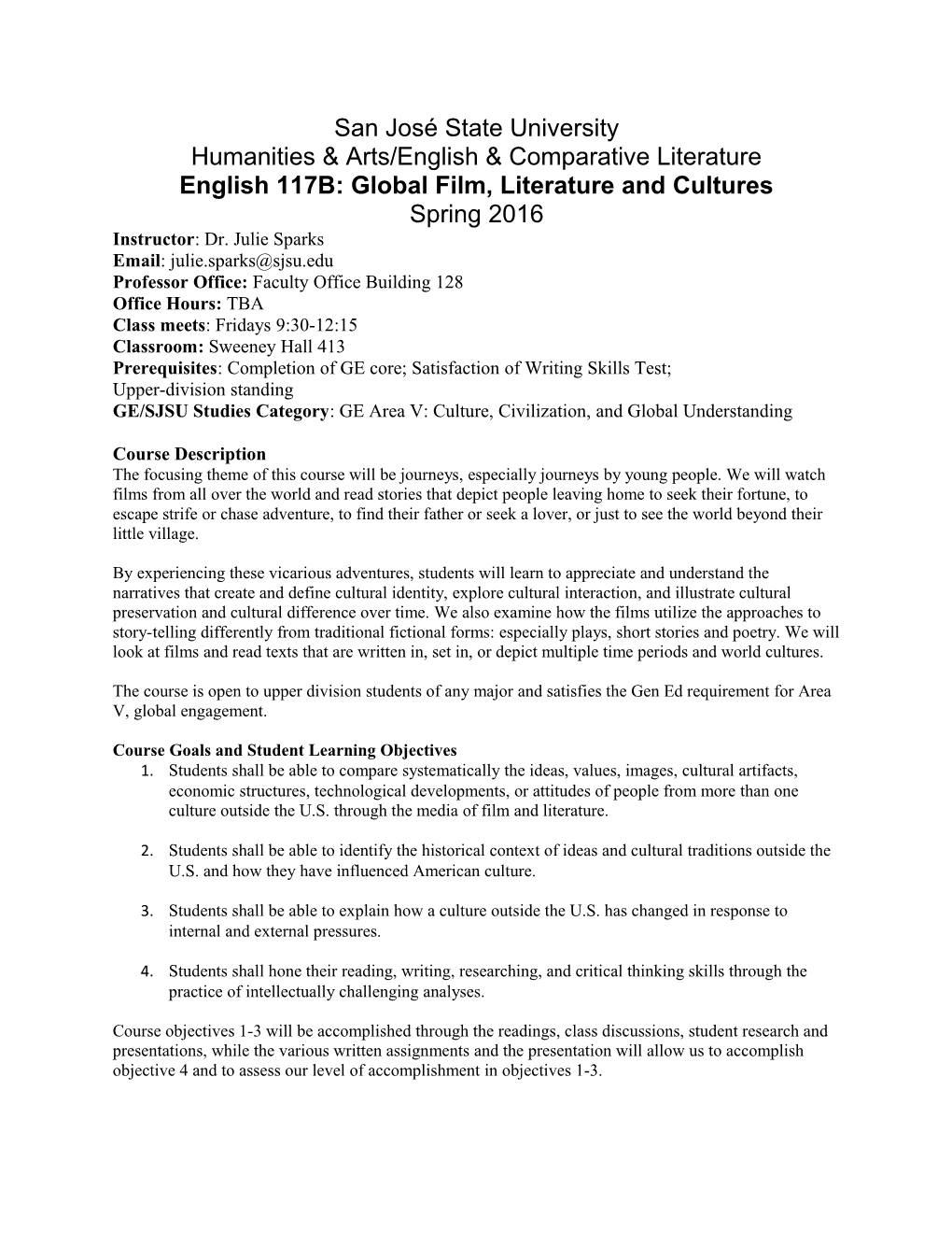 English 117B: Global Film, Literature and Cultures