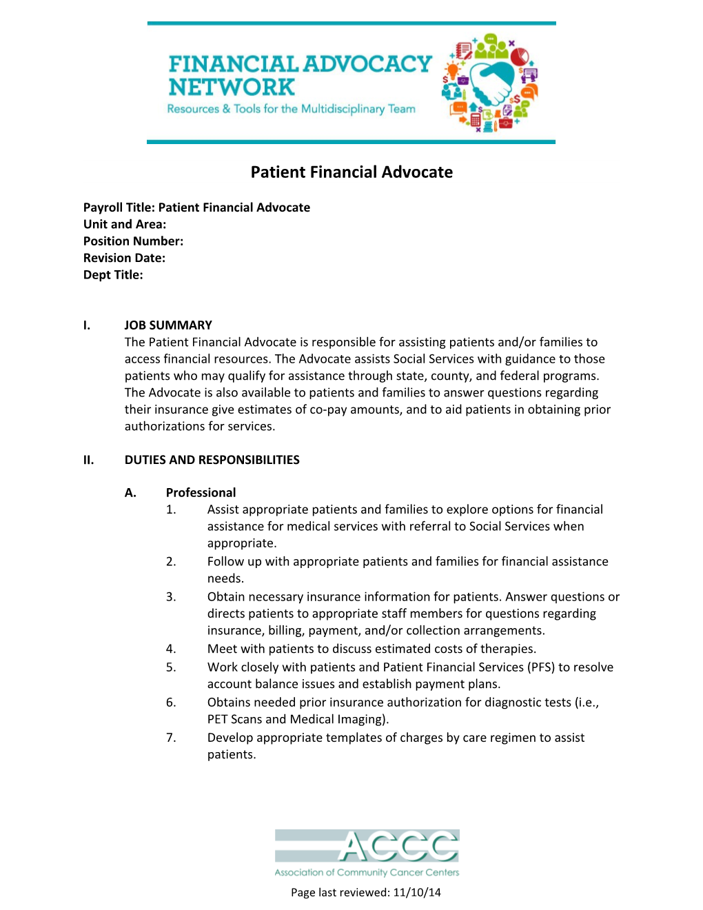 Payroll Title: Patient Financial Advocate