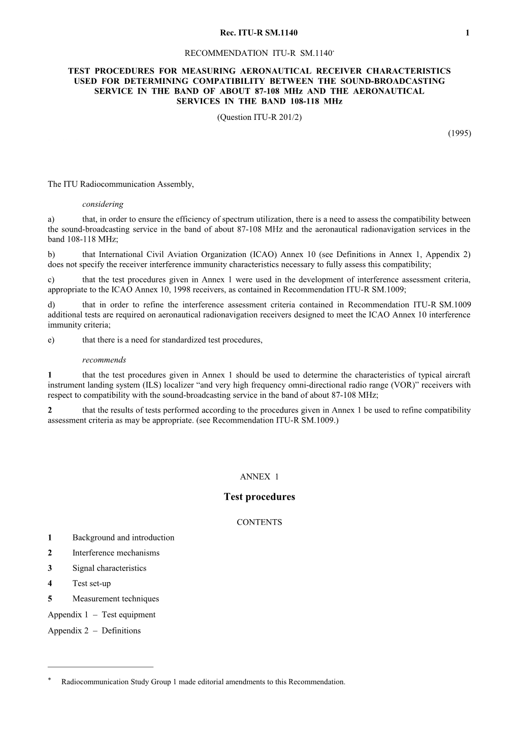 IS.1140 - Test Procedures for Measuring Aeronautical Receiver Characteristics Used For