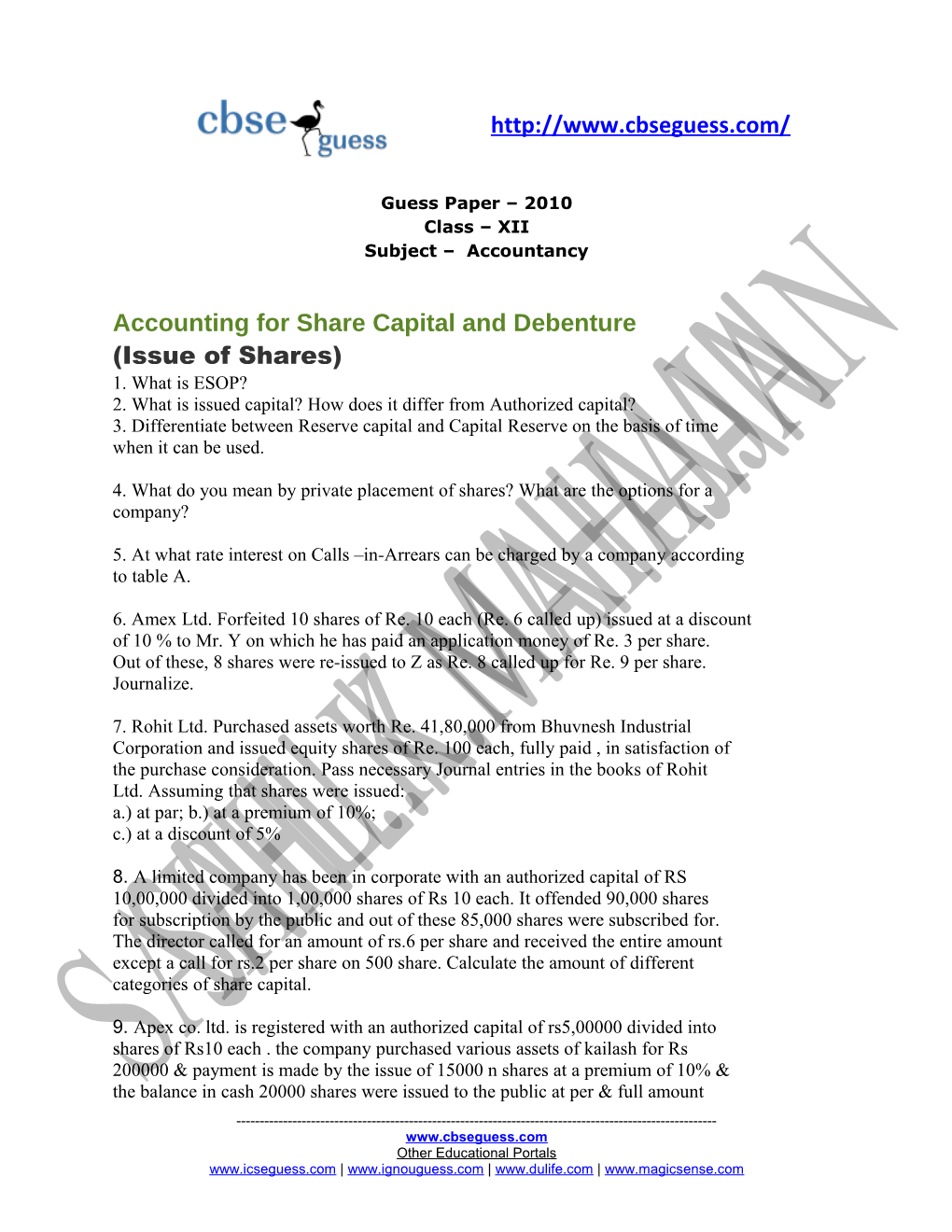 Accounting for Share Capital and Debenture