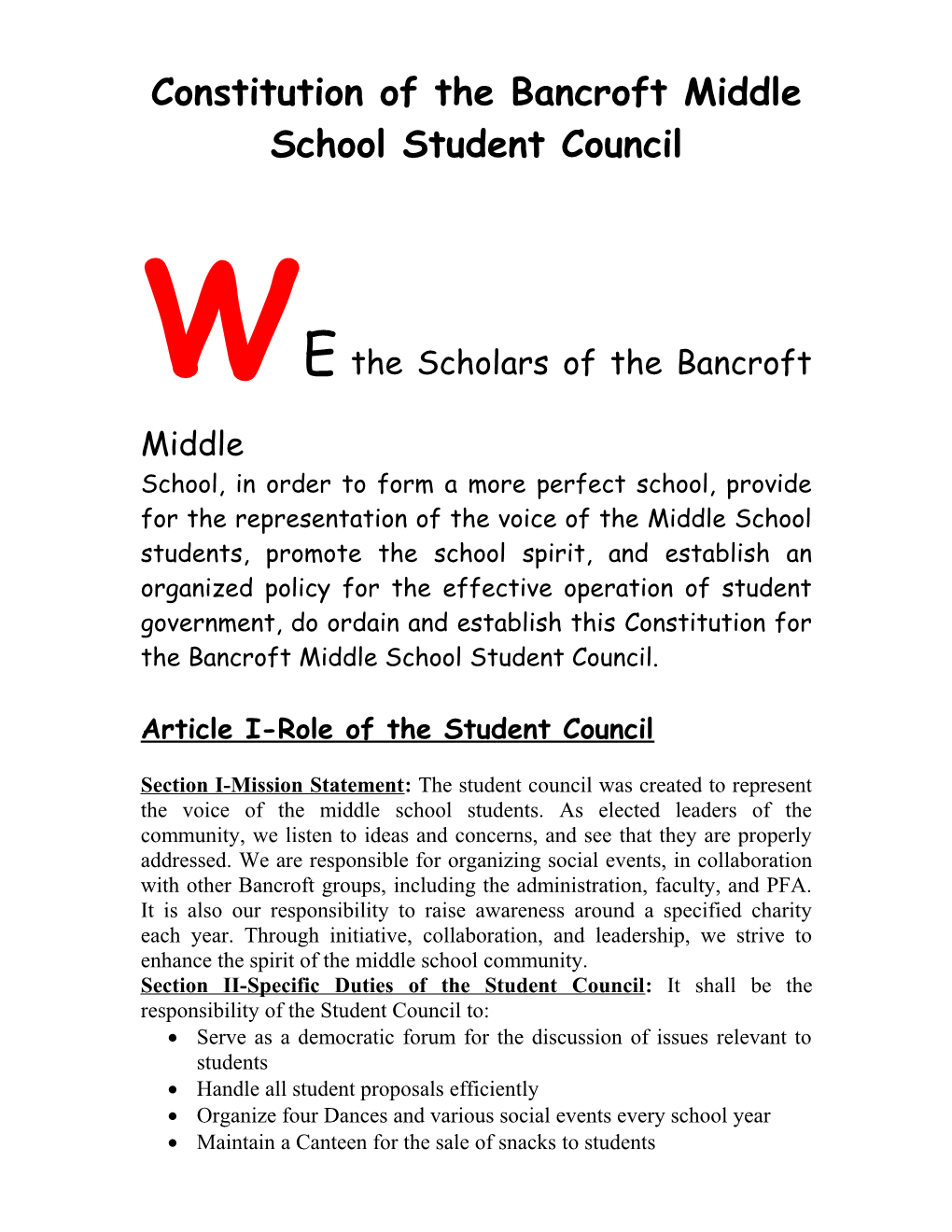 Constitution of the Bancroft Middle School Student Council