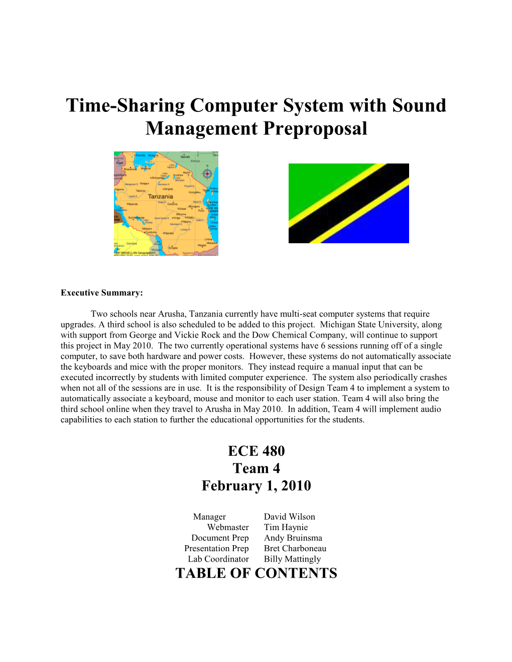 Time-Sharing Computer System with Sound Management Preproposal