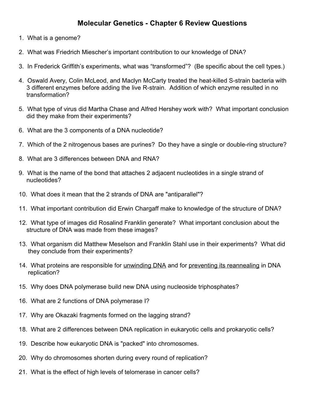 Photosynthesis Review Questions