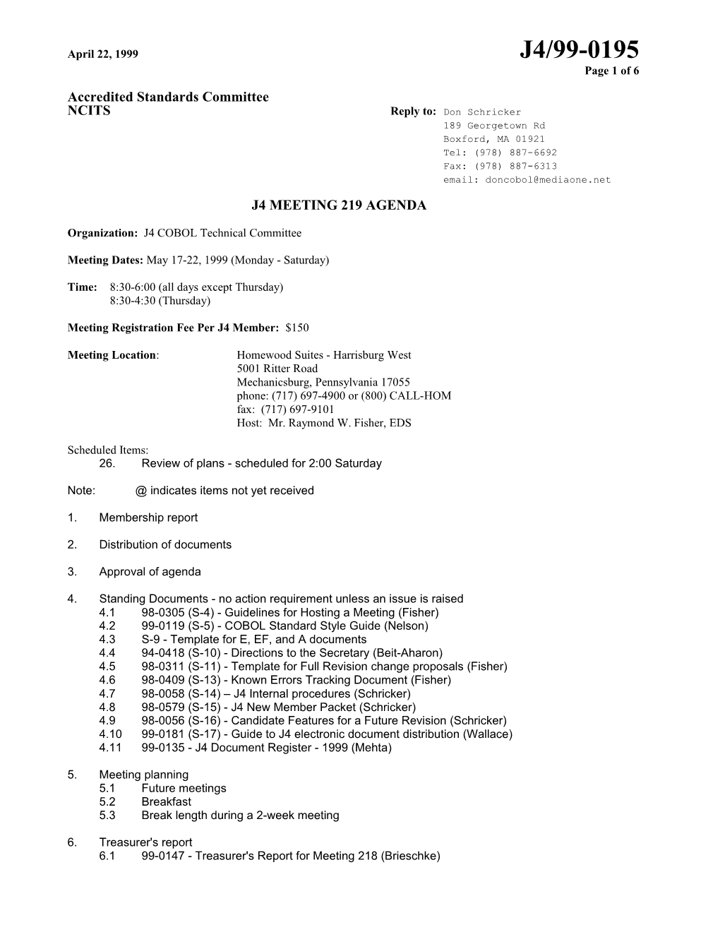 Agenda for Meeting 182