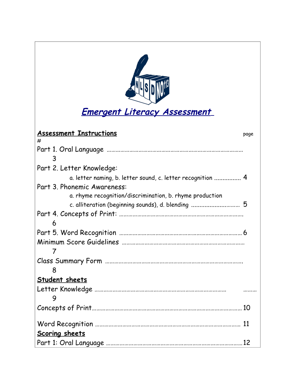 Emergent Literacy Assessment - Instructions