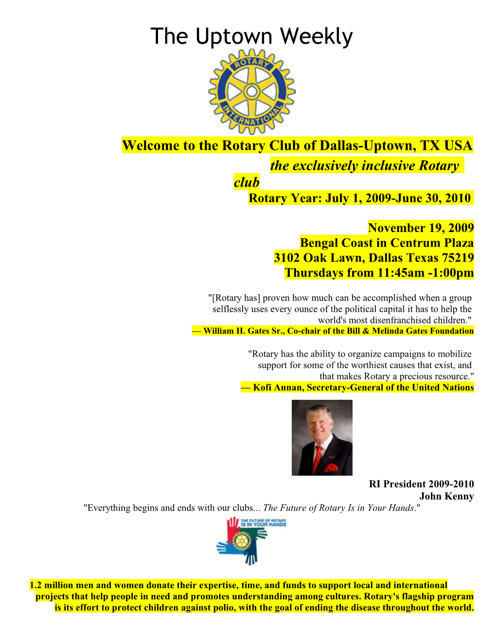 Welcome to the Rotary Club of Dallas-Uptown, TX USA s7