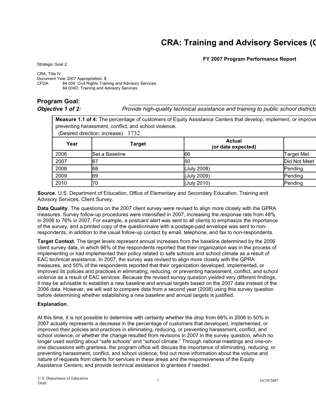 Training and Advisory Services FY 2007 Program Performance Report (MS Word)