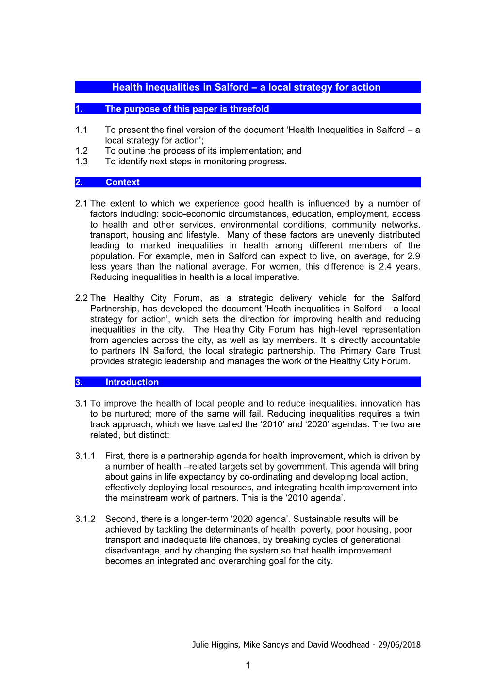 Salford Primary Care Trust Board Report Template