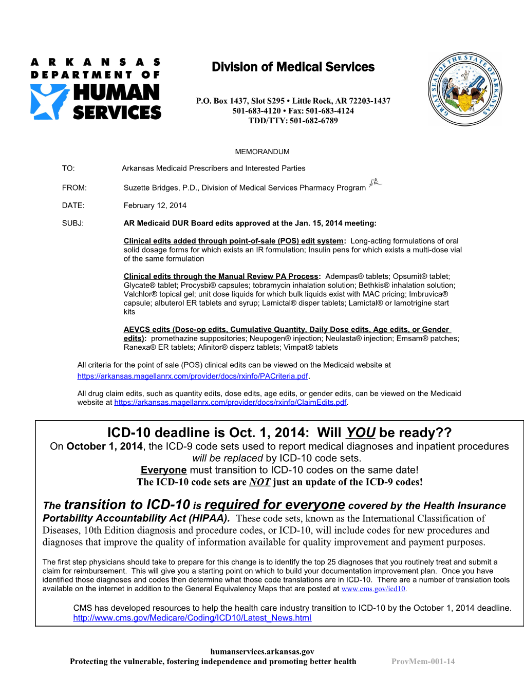 AR Medicaid DUR Board Meetingjan. 15, 2014 Page 1 of 10