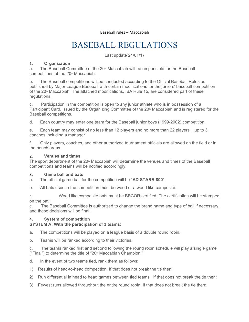 Baseball Rules Maccabiah