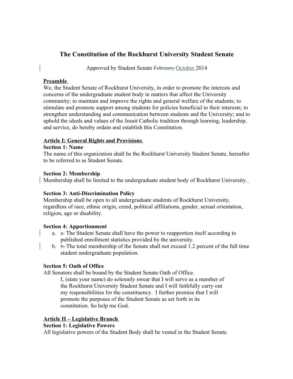 The Constitution of the Rockhurst University Student Senate