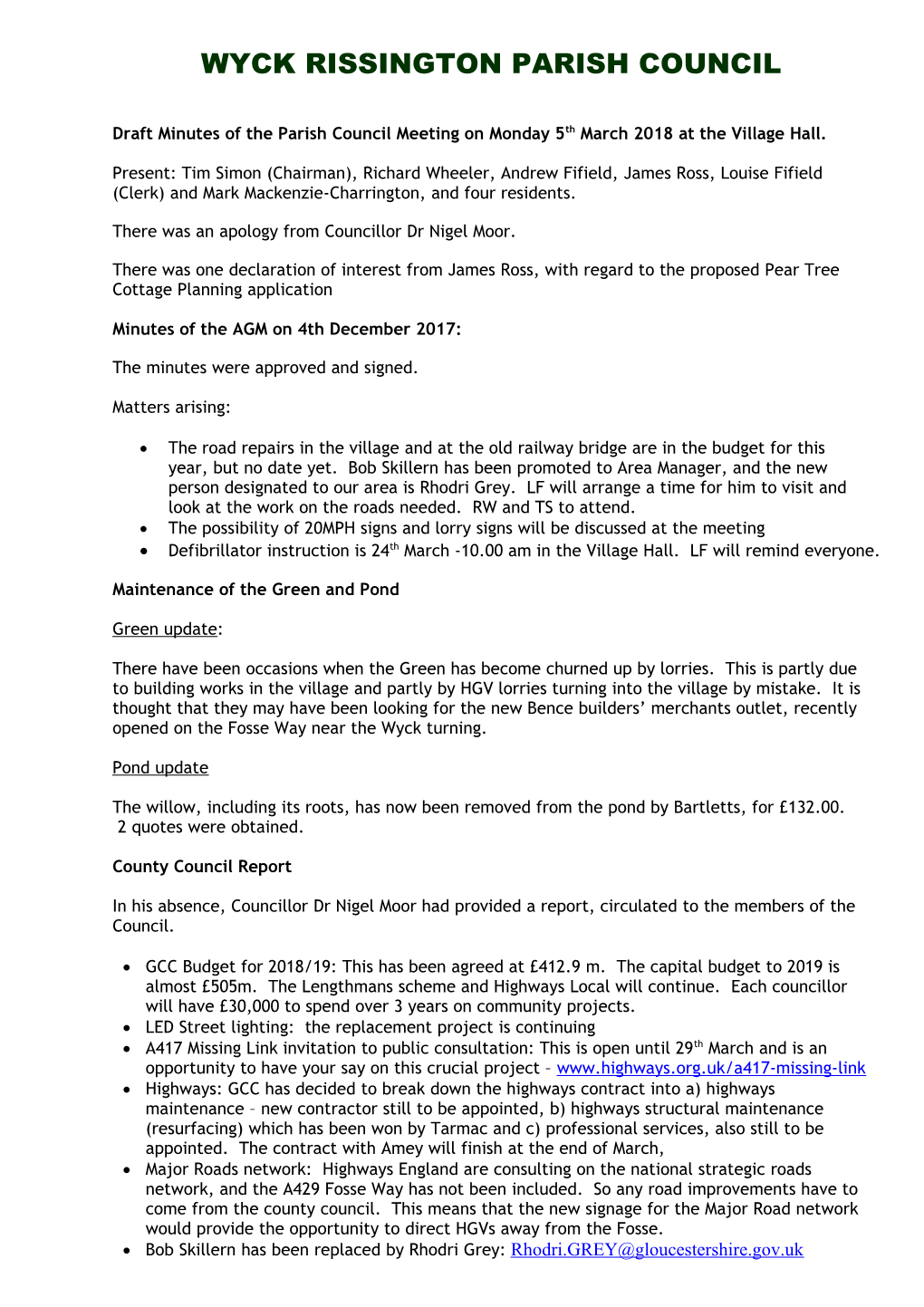 Minutes of Wyck Rissington Parish Council Meeting 2Nd June 2003