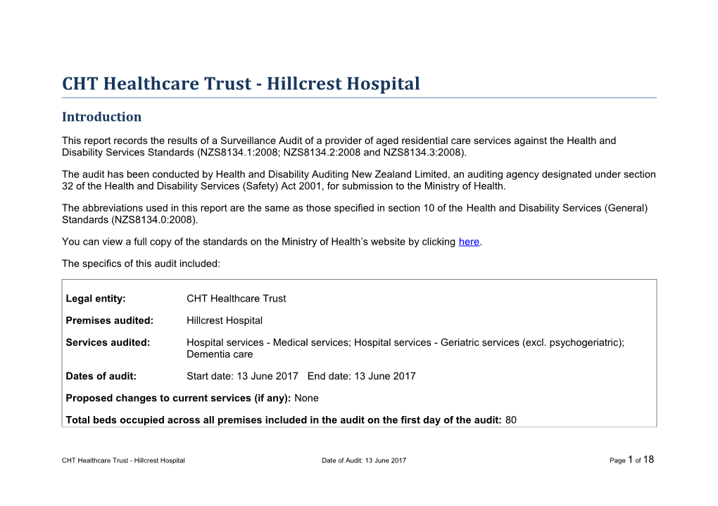 CHT Healthcare Trust - Hillcrest Hospital