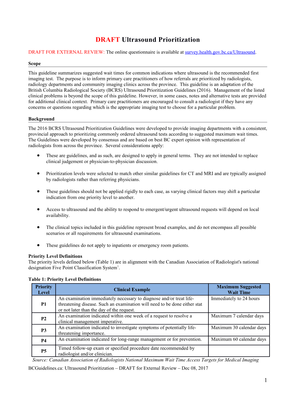 DRAFT Ultrasound Prioritization