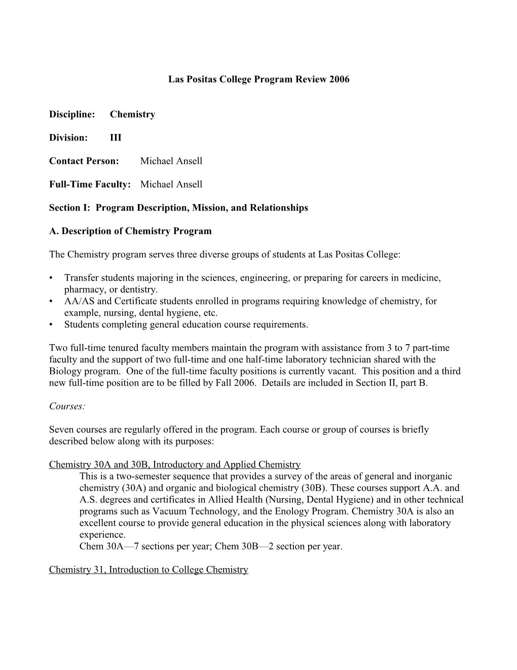 Las Positas College Program Review 2006