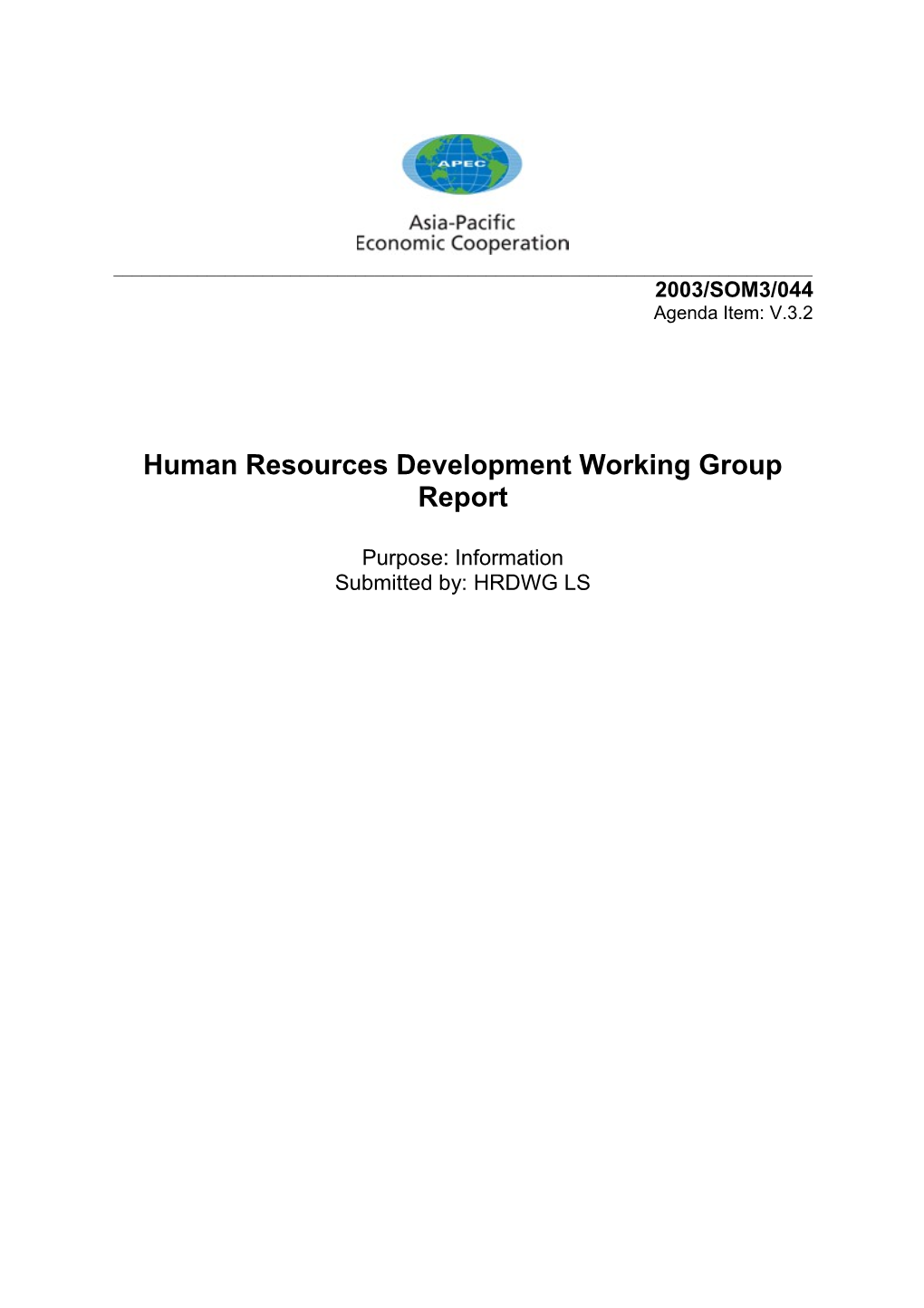 Human Resources Development Working Group Report