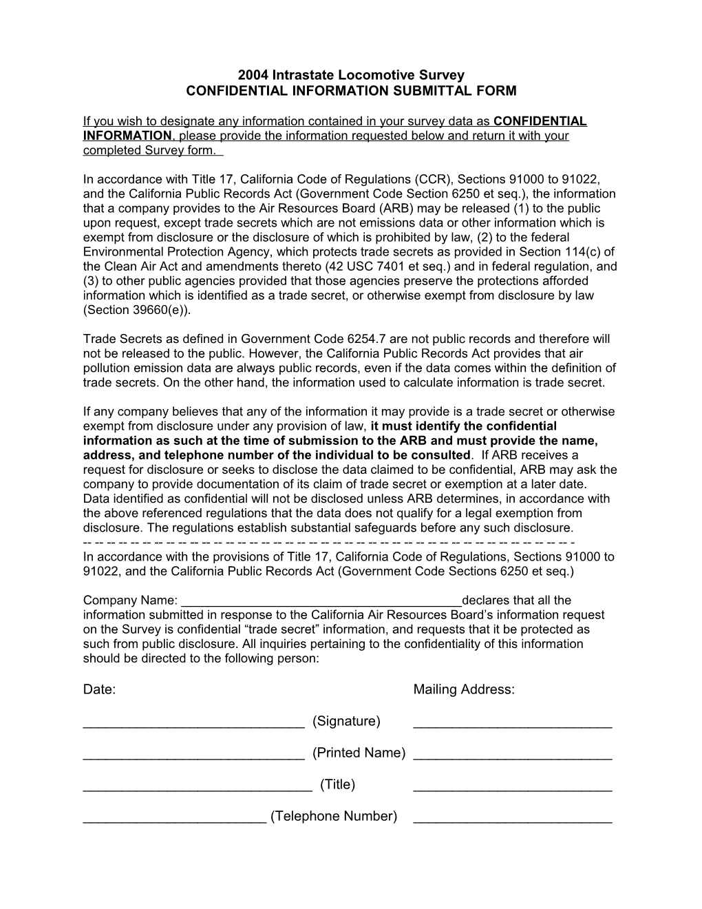 2004 Intrastate Locomotive Survey