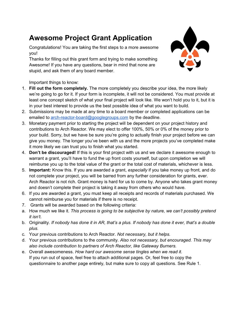 Awesome Project Grant Application