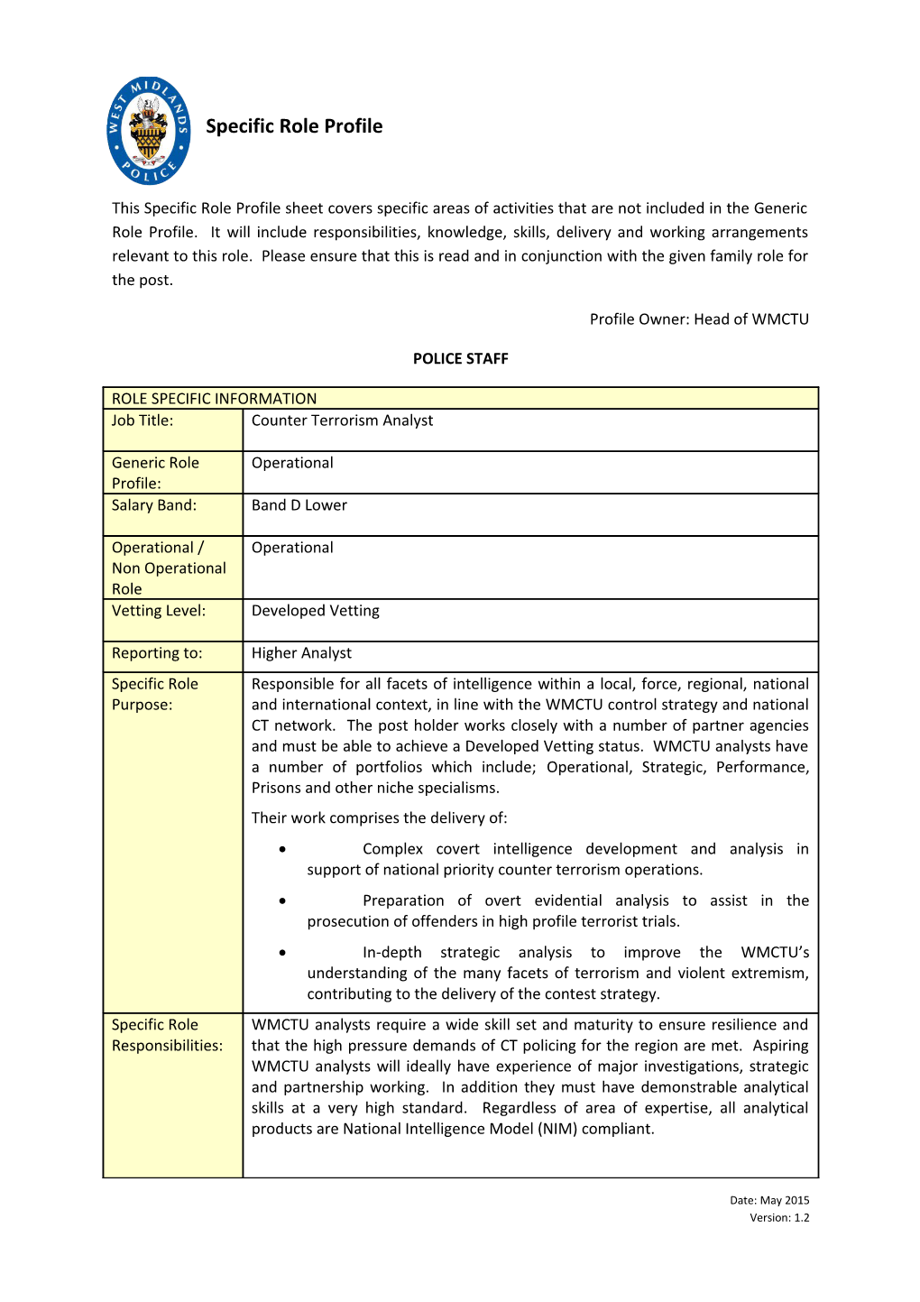 Specific Role Profile