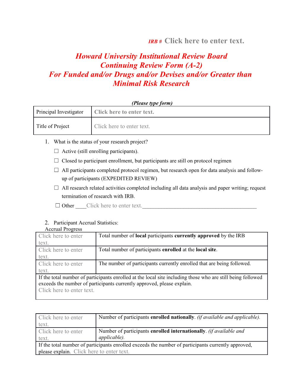 Howard University Institutional Review Board