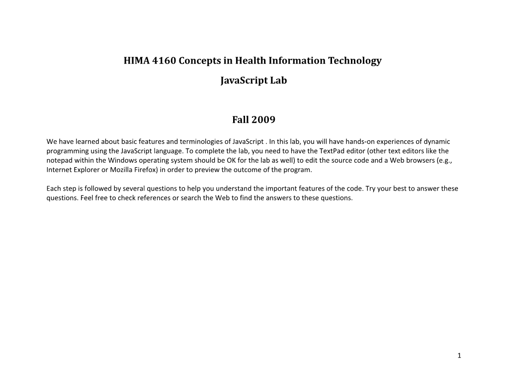 HIMA 4160 Concepts in Health Information Technology