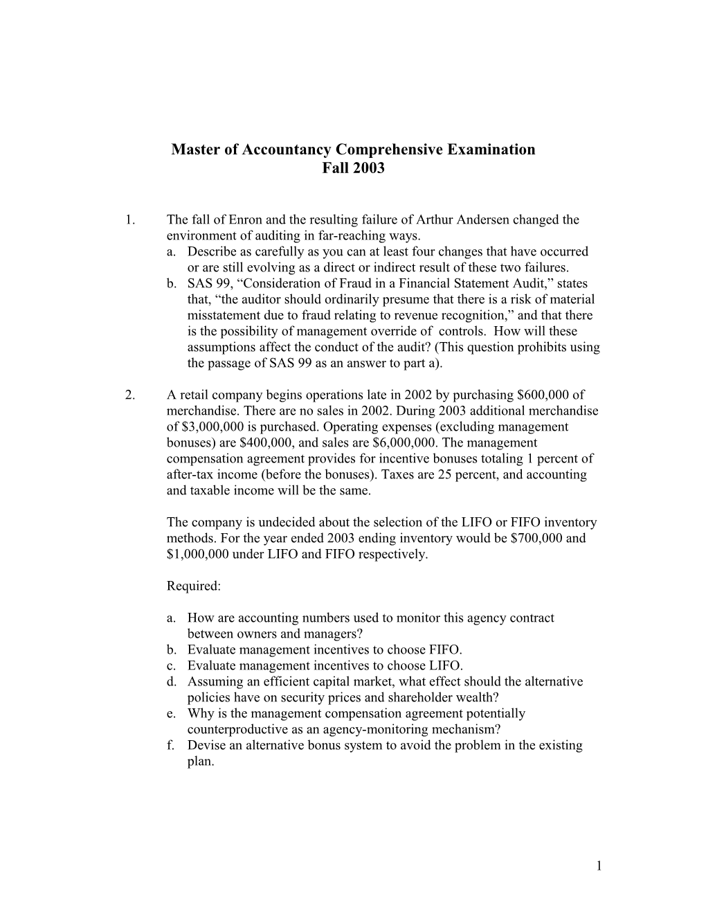 Fall 2003 Comprehensive Exam