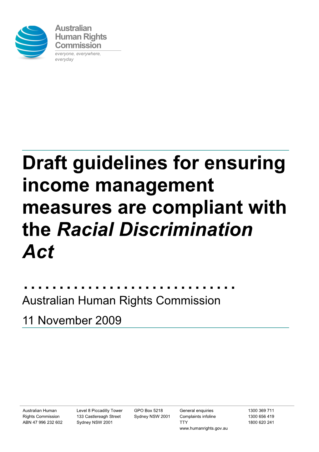 Draft RDA Guidelines for Income Management Measures (2009)