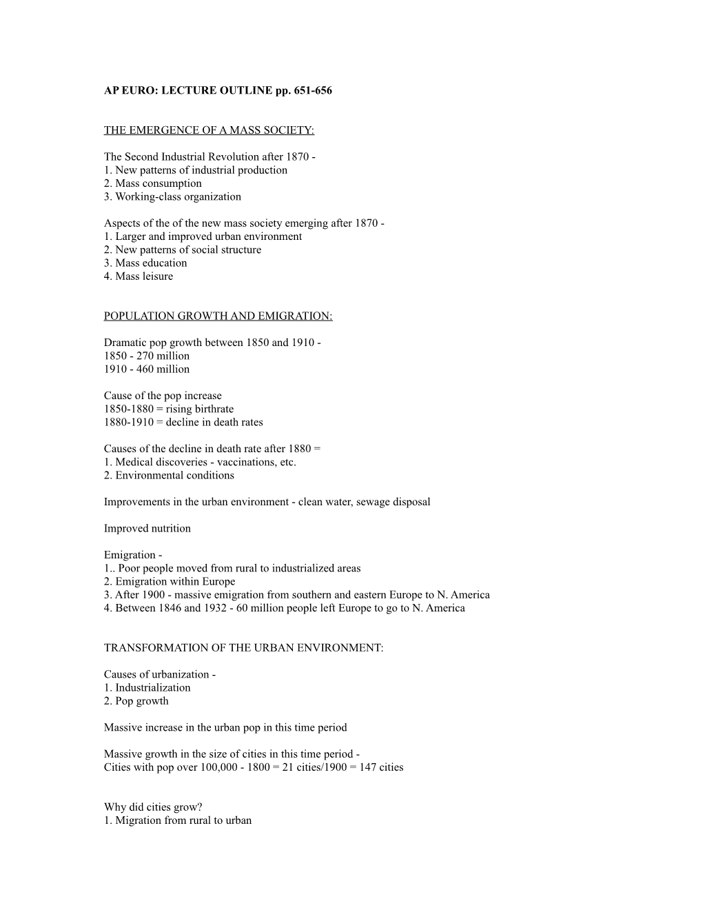 AP EURO: LECTURE OUTLINE Pp s1