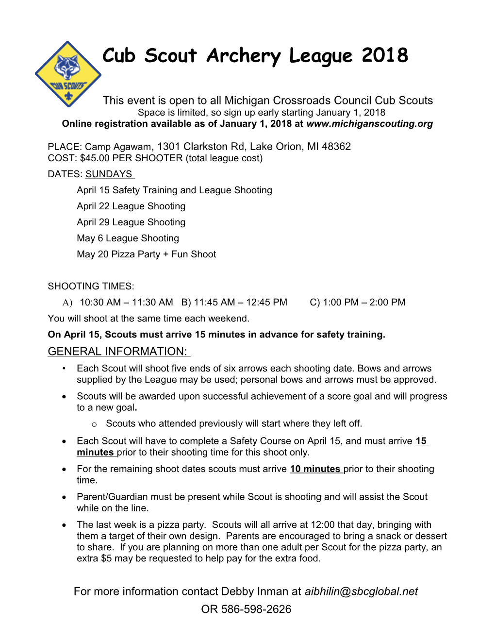 This Event Is Open to All Michigan Crossroads Council Cub Scouts