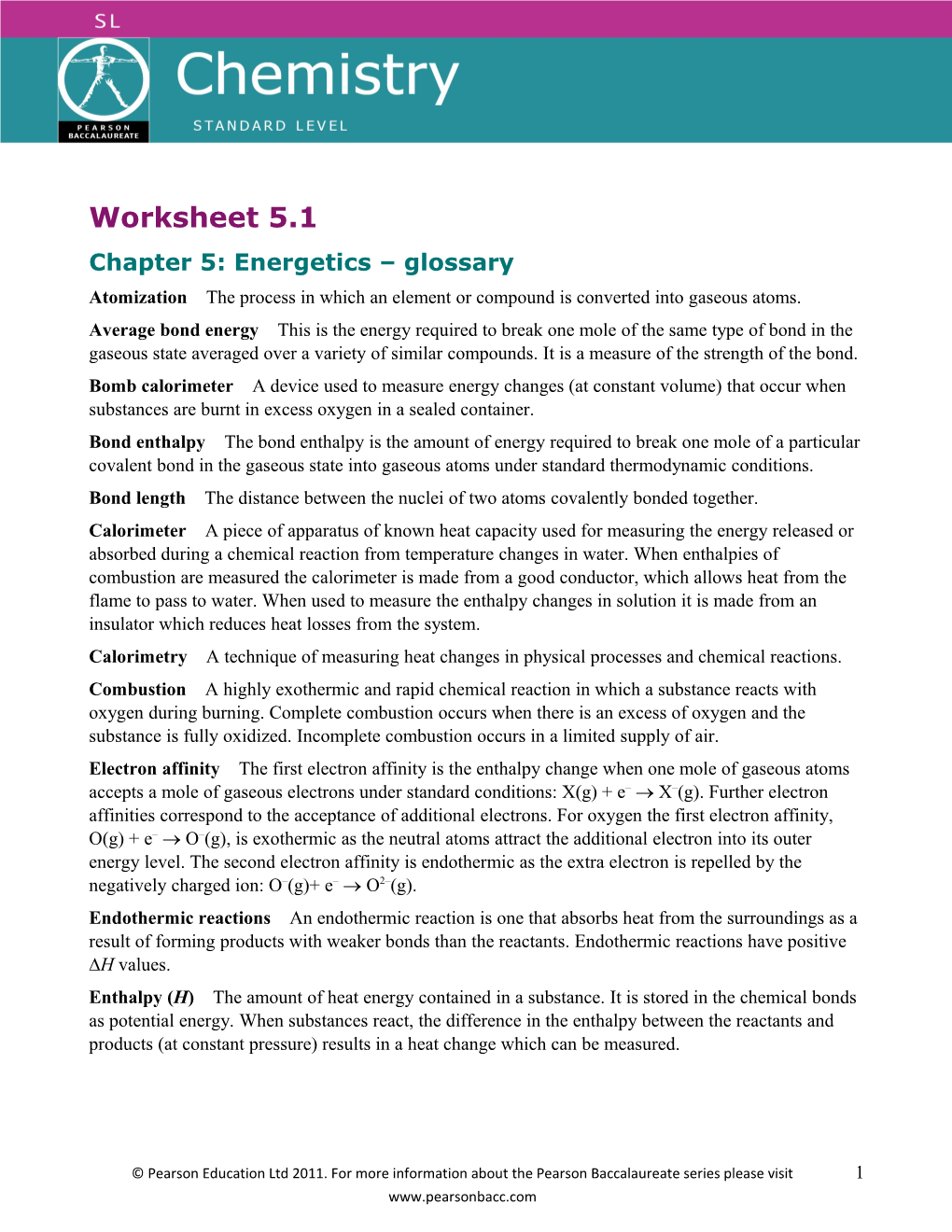 Chapter 5: Energetics Glossary