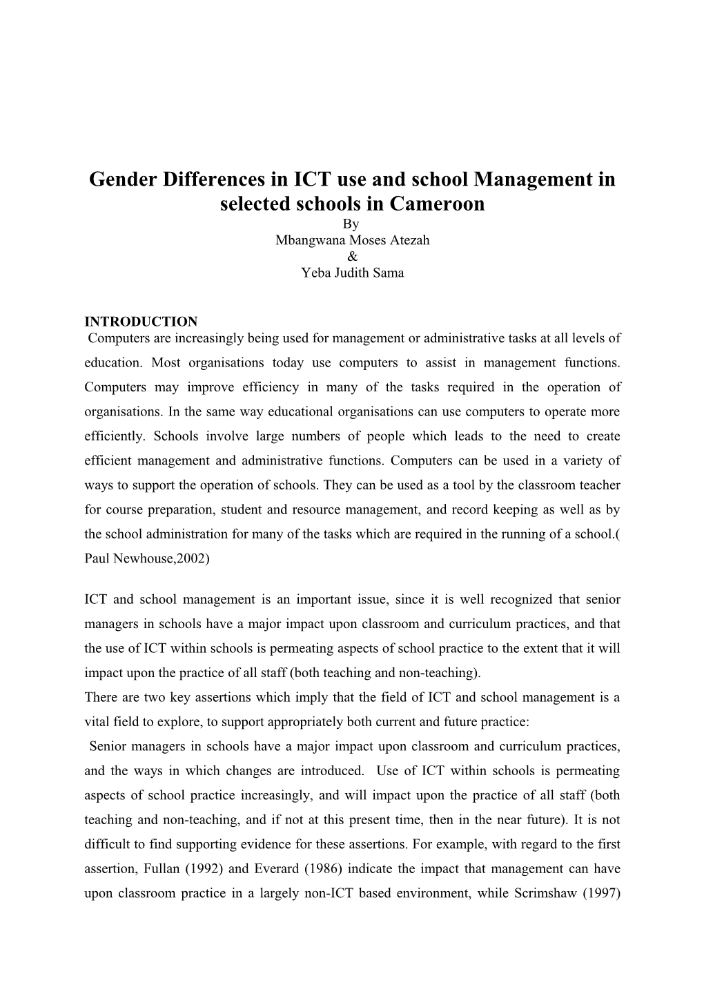 Gender Differences in ICT Use and School Management in Selected Schools in Cameroon