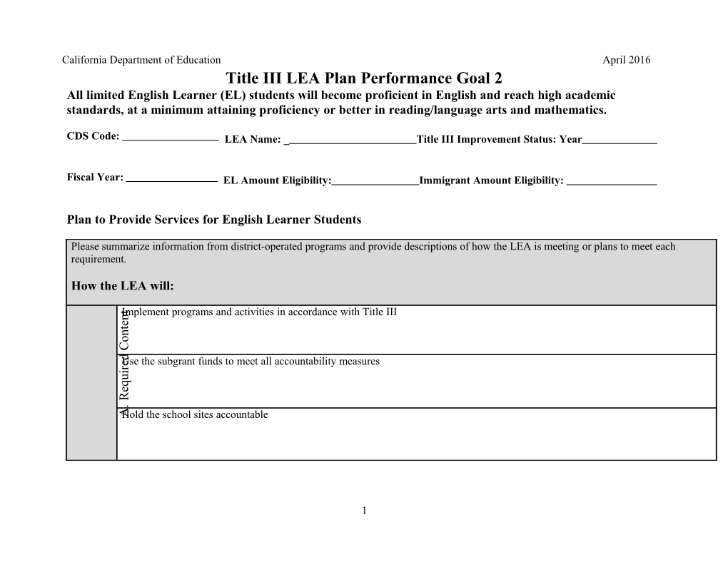 LEA Plan Performance Goal 2 - Title III (CA Dept of Education)