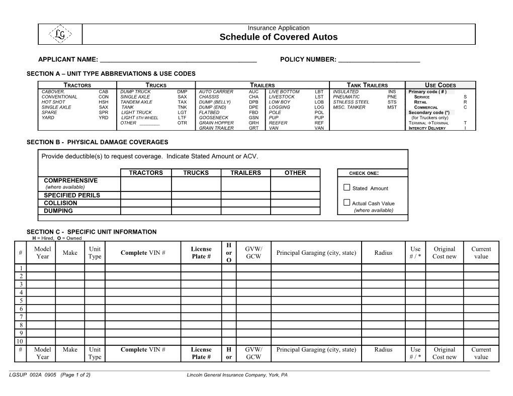 SECTION a Unit Type ABBREVIATIONS & Use Codes