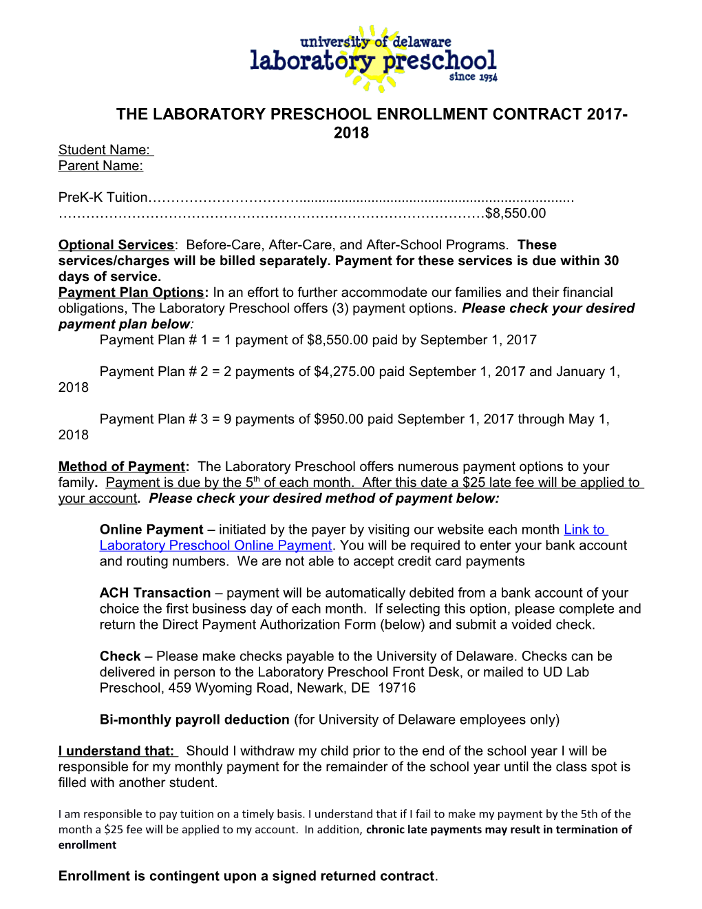 Thelaboratory Preschool Enrollment Contract2017-2018