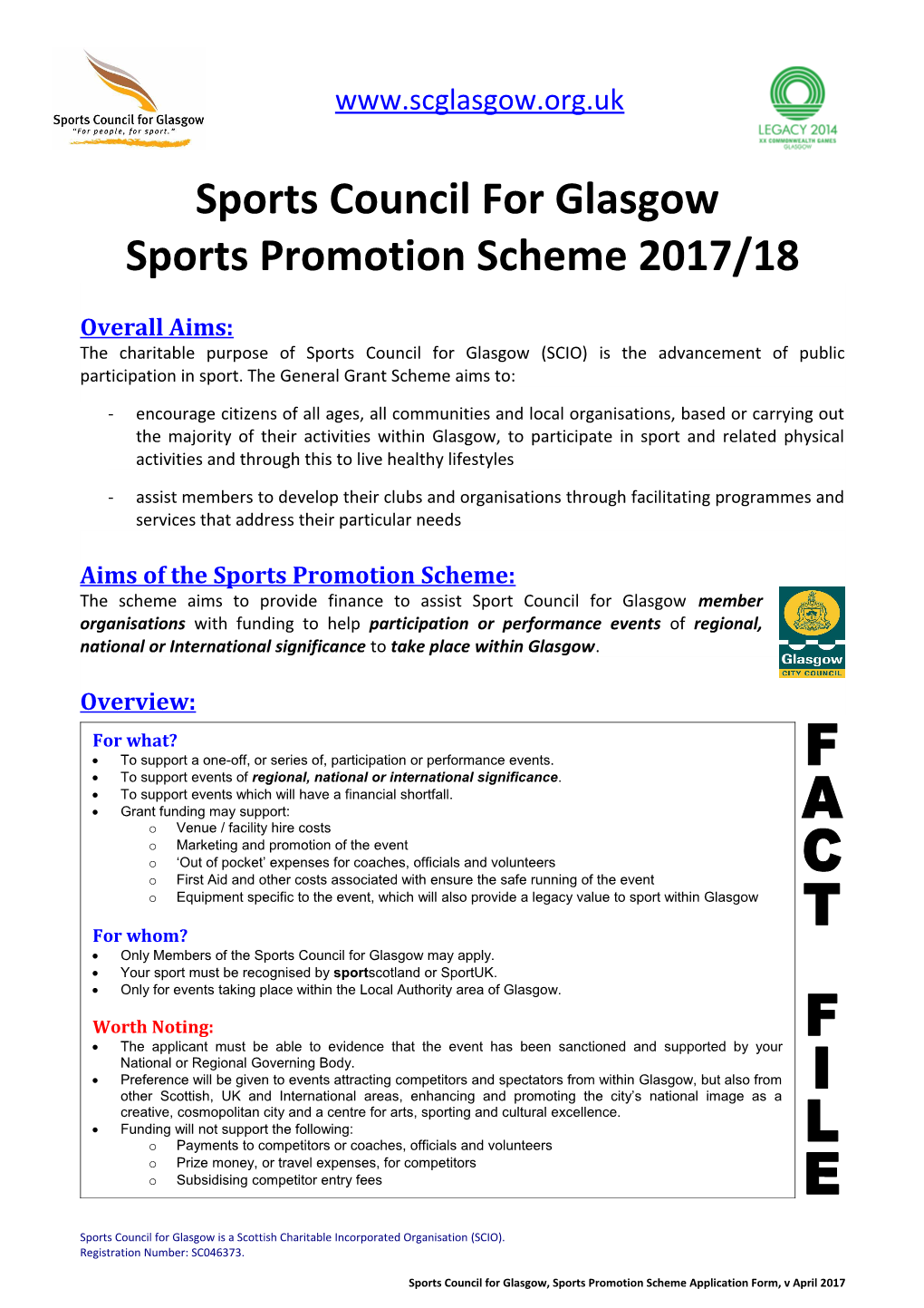 Sports Council for Glasgow Sports Promotionscheme2017/18