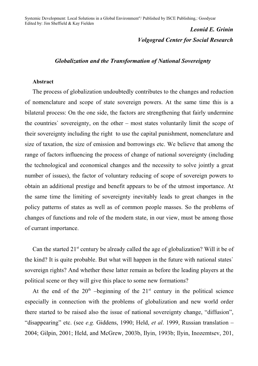 Globalization and the Transformation of National Sovereignty