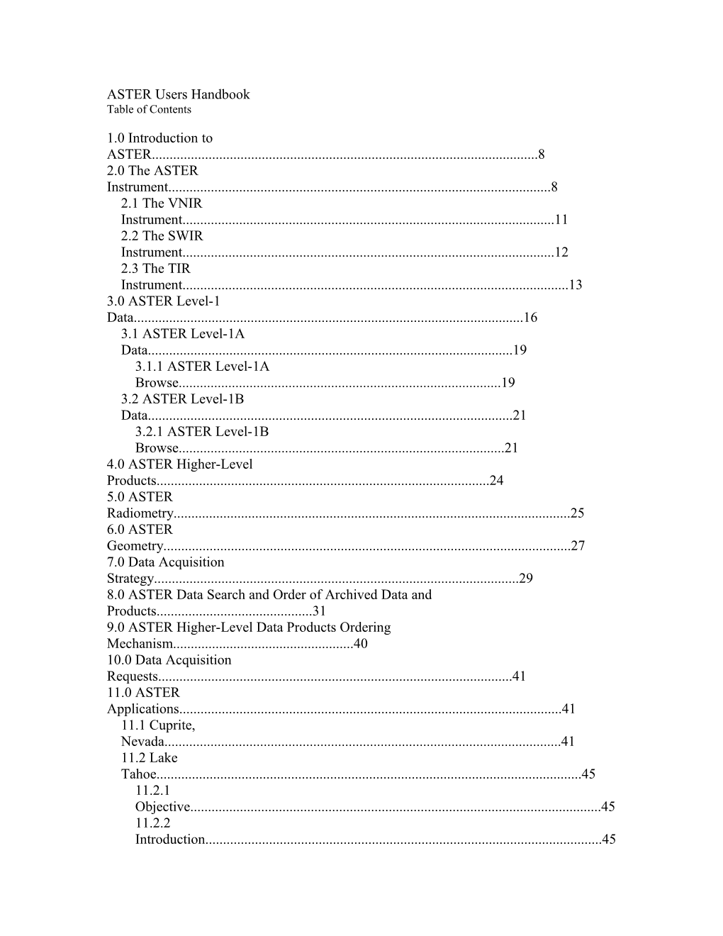 ASTER Users Handbook